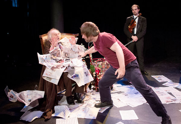 From left, MacIntyre Dixon, 82, as the title character, Colin Pip Dixon and Arnaud Ghillebaert in “His Majesty, the Devil.” Credit Ruth Fremson/The New York Times